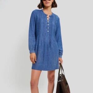 Faherty Dark Rain Wash Tried & True Long Sleeve Isha Dress Size Large Denim